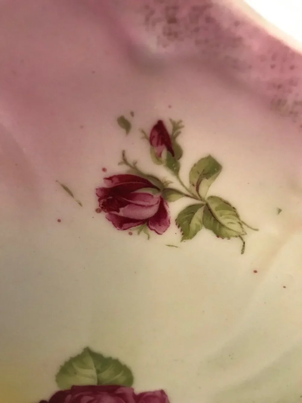 Antique Cake Serving Platter - Rose Pattern - Unmarked
